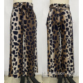 Pantaloni a gamba a gamba leopardo anteriore posteriore elastico